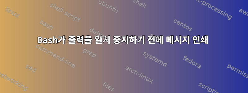 Bash가 출력을 일시 중지하기 전에 메시지 인쇄