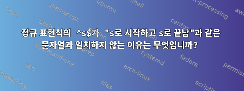 정규 표현식의 ^s$가 "s로 시작하고 s로 끝남"과 같은 문자열과 일치하지 않는 이유는 무엇입니까?