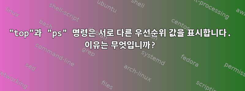 "top"과 "ps" 명령은 서로 다른 우선순위 값을 표시합니다. 이유는 무엇입니까?