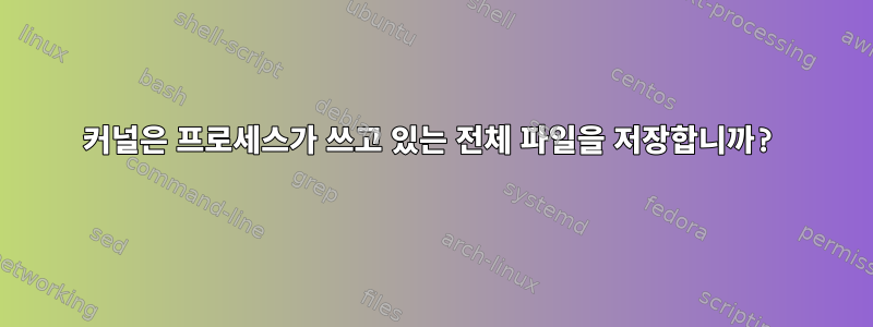 커널은 프로세스가 쓰고 있는 전체 파일을 저장합니까?