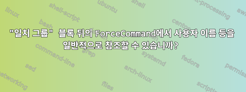 "일치 그룹" 블록 뒤의 ForceCommand에서 사용자 이름 등을 일반적으로 참조할 수 있습니까?