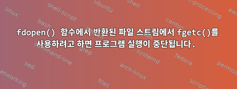 fdopen() 함수에서 반환된 파일 스트림에서 fgetc()를 사용하려고 하면 프로그램 실행이 중단됩니다.