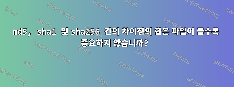 md5, sha1 및 sha256 간의 차이점의 합은 파일이 클수록 중요하지 않습니까?