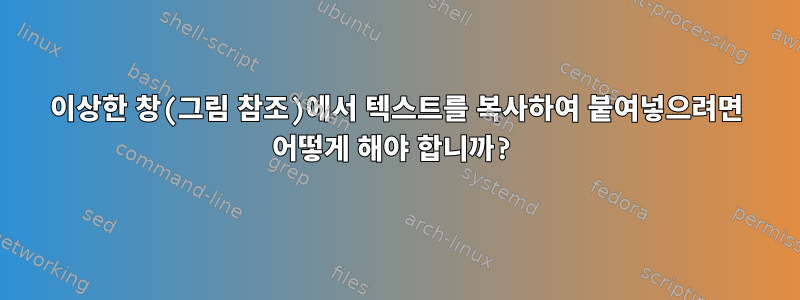 이상한 창(그림 참조)에서 텍스트를 복사하여 붙여넣으려면 어떻게 해야 합니까?