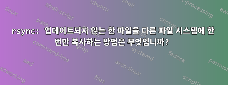 rsync: 업데이트되지 않는 한 파일을 다른 파일 시스템에 한 번만 복사하는 방법은 무엇입니까?