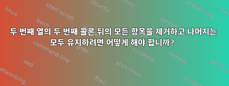 두 번째 열의 두 번째 콜론 뒤의 모든 항목을 제거하고 나머지는 모두 유지하려면 어떻게 해야 합니까?