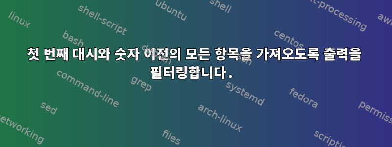 첫 번째 대시와 숫자 이전의 모든 항목을 가져오도록 출력을 필터링합니다.