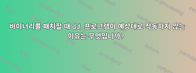 바이너리를 패치할 때 dd 프로그램이 예상대로 작동하지 않는 이유는 무엇입니까?