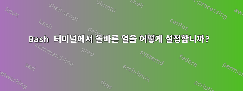 Bash 터미널에서 올바른 열을 어떻게 설정합니까?