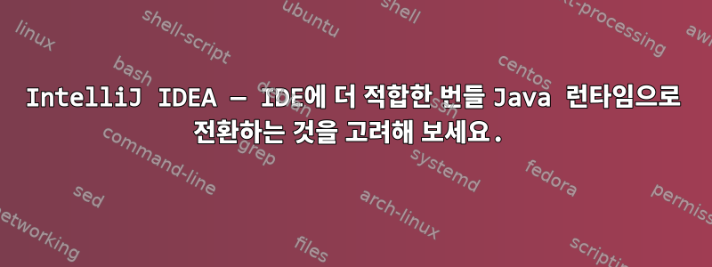 IntelliJ IDEA — IDE에 더 적합한 번들 Java 런타임으로 전환하는 것을 고려해 보세요.