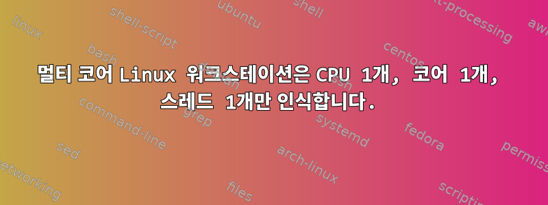 멀티 코어 Linux 워크스테이션은 CPU 1개, 코어 1개, 스레드 1개만 인식합니다.