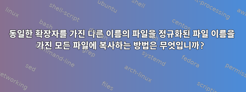 동일한 확장자를 가진 다른 이름의 파일을 정규화된 파일 이름을 가진 모든 파일에 복사하는 방법은 무엇입니까?