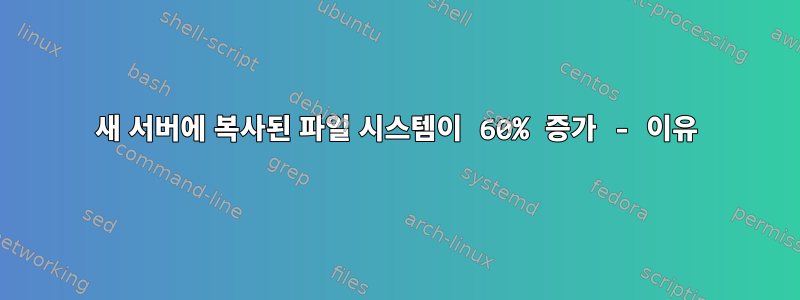 새 서버에 복사된 파일 시스템이 60% 증가 - 이유