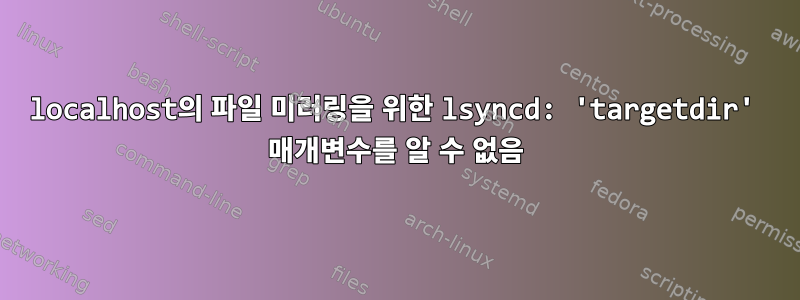 localhost의 파일 미러링을 위한 lsyncd: 'targetdir' 매개변수를 알 수 없음