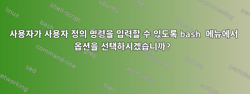 사용자가 사용자 정의 명령을 입력할 수 있도록 bash 메뉴에서 옵션을 선택하시겠습니까?