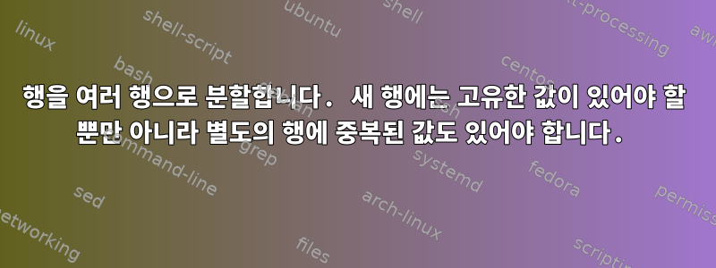 행을 여러 행으로 분할합니다. 새 행에는 고유한 값이 있어야 할 뿐만 아니라 별도의 행에 중복된 값도 있어야 합니다.