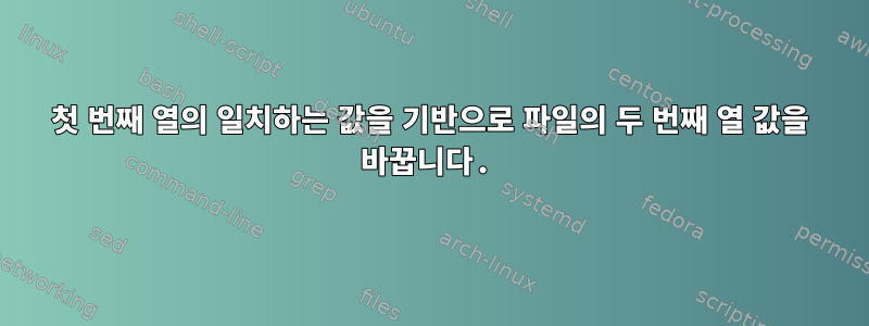 첫 번째 열의 일치하는 값을 기반으로 파일의 두 번째 열 값을 바꿉니다.