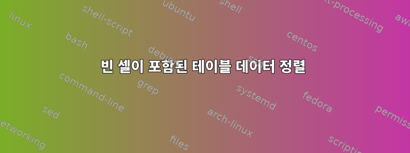 빈 셀이 포함된 테이블 데이터 정렬