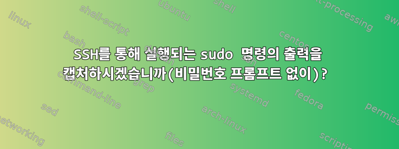 SSH를 통해 실행되는 sudo 명령의 출력을 캡처하시겠습니까(비밀번호 프롬프트 없이)?