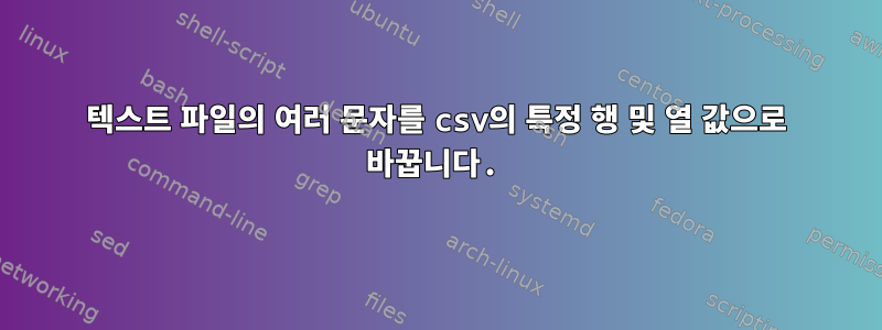 텍스트 파일의 여러 문자를 csv의 특정 행 및 열 값으로 바꿉니다.