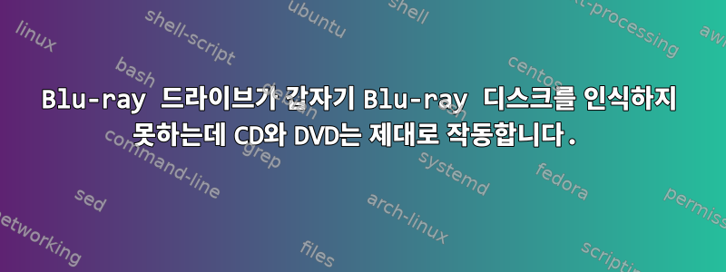 Blu-ray 드라이브가 갑자기 Blu-ray 디스크를 인식하지 못하는데 CD와 DVD는 제대로 작동합니다.