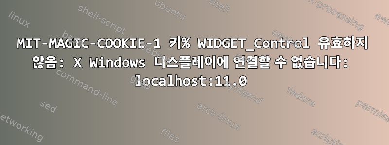 MIT-MAGIC-COOKIE-1 키% WIDGET_Control 유효하지 않음: X Windows 디스플레이에 연결할 수 없습니다: localhost:11.0