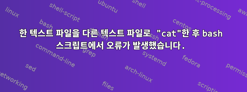 한 텍스트 파일을 다른 텍스트 파일로 "cat"한 후 bash 스크립트에서 오류가 발생했습니다.