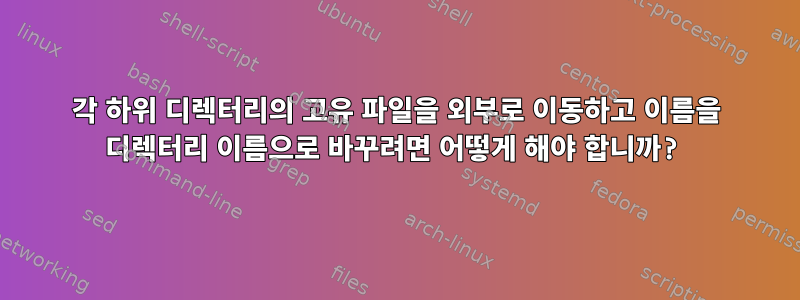 각 하위 디렉터리의 고유 파일을 외부로 이동하고 이름을 디렉터리 이름으로 바꾸려면 어떻게 해야 합니까?