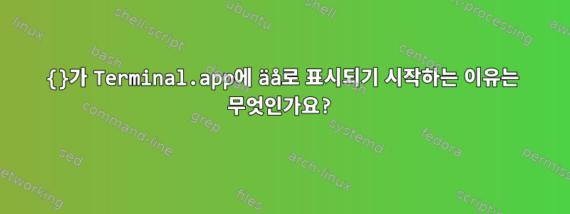 {}가 Terminal.app에 äå로 표시되기 시작하는 이유는 무엇인가요?