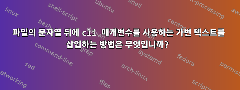 파일의 문자열 뒤에 cli 매개변수를 사용하는 가변 텍스트를 삽입하는 방법은 무엇입니까?