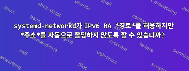 systemd-networkd가 IPv6 RA *경로*를 허용하지만 *주소*를 자동으로 할당하지 않도록 할 수 있습니까?