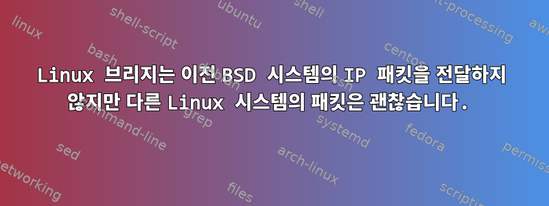 Linux 브리지는 이전 BSD 시스템의 IP 패킷을 전달하지 않지만 다른 Linux 시스템의 패킷은 괜찮습니다.