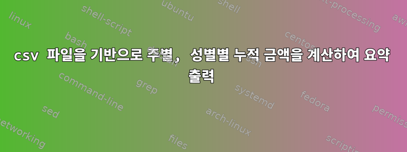 csv 파일을 기반으로 주별, 성별별 누적 금액을 계산하여 요약 출력