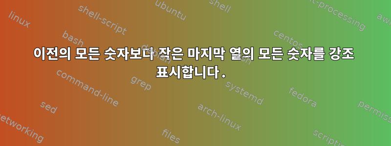 이전의 모든 숫자보다 작은 마지막 열의 모든 숫자를 강조 표시합니다.