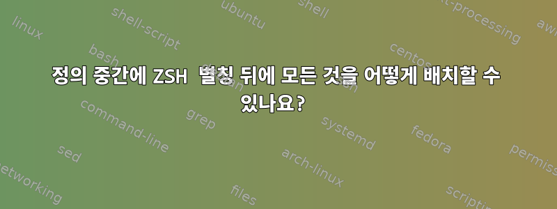 정의 중간에 ZSH 별칭 뒤에 모든 것을 어떻게 배치할 수 있나요?