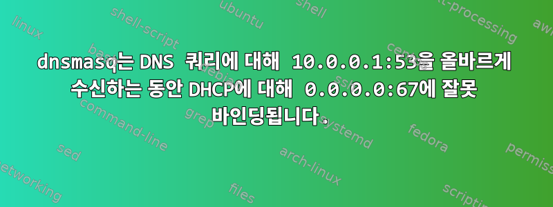 dnsmasq는 DNS 쿼리에 대해 10.0.0.1:53을 올바르게 수신하는 동안 DHCP에 대해 0.0.0.0:67에 잘못 바인딩됩니다.