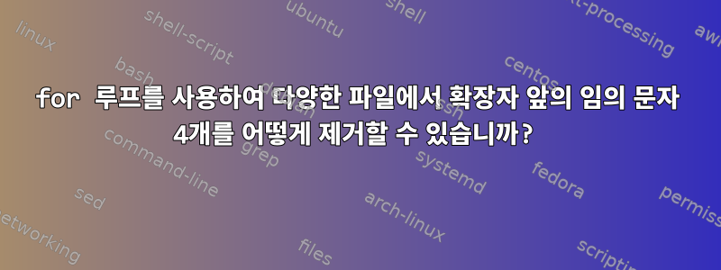 for 루프를 사용하여 다양한 파일에서 확장자 앞의 임의 문자 4개를 어떻게 제거할 수 있습니까?