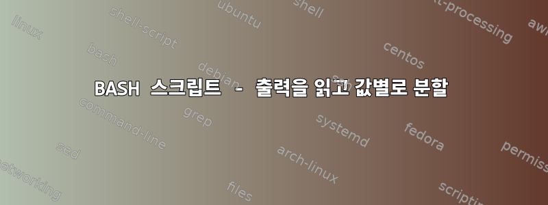 BASH 스크립트 - 출력을 읽고 값별로 분할