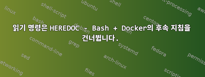 읽기 명령은 HEREDOC - Bash + Docker의 후속 지침을 건너뜁니다.