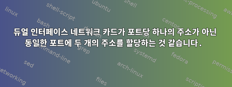 듀얼 인터페이스 네트워크 카드가 포트당 하나의 주소가 아닌 동일한 포트에 두 개의 주소를 할당하는 것 같습니다.