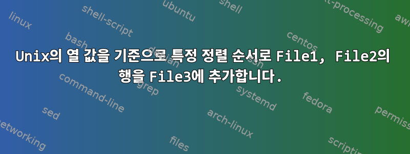 Unix의 열 값을 기준으로 특정 정렬 순서로 File1, File2의 행을 File3에 추가합니다.