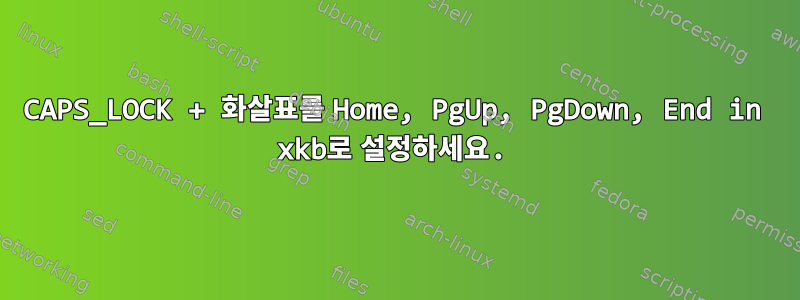 CAPS_LOCK + 화살표를 Home, PgUp, PgDown, End in xkb로 설정하세요.