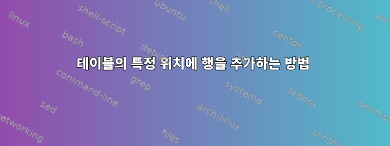 테이블의 특정 위치에 행을 추가하는 방법