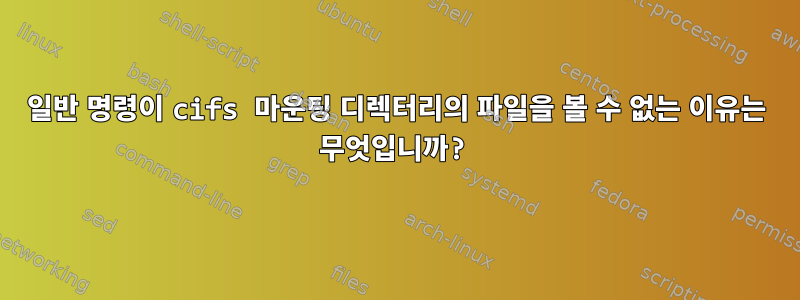 일반 명령이 cifs 마운팅 디렉터리의 파일을 볼 수 없는 이유는 무엇입니까?