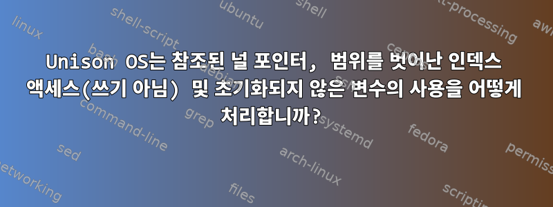 Unison OS는 참조된 널 포인터, 범위를 벗어난 인덱스 액세스(쓰기 아님) 및 초기화되지 않은 변수의 사용을 어떻게 처리합니까?