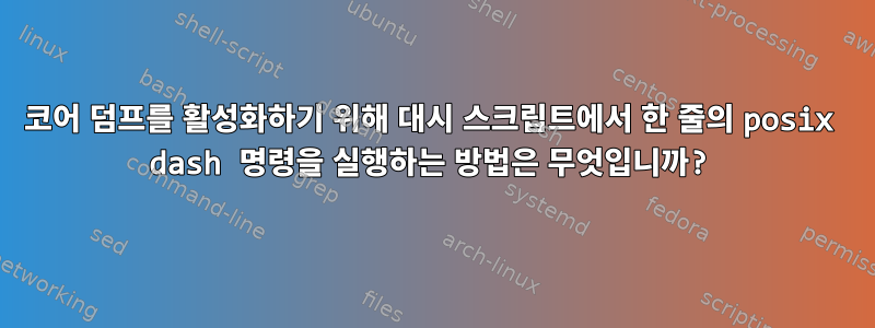 코어 덤프를 활성화하기 위해 대시 스크립트에서 한 줄의 posix dash 명령을 실행하는 방법은 무엇입니까?