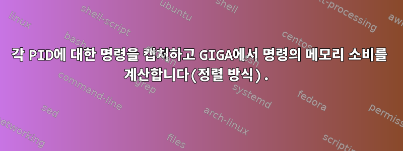 각 PID에 대한 명령을 캡처하고 GIGA에서 명령의 메모리 소비를 계산합니다(정렬 방식).