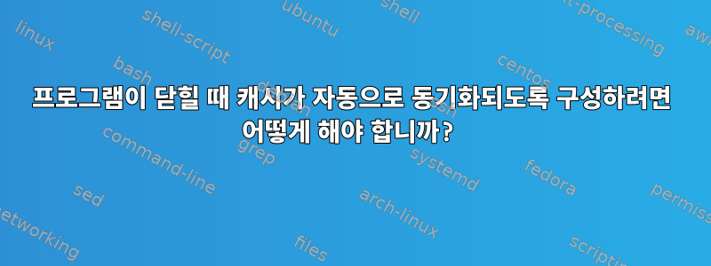 프로그램이 닫힐 때 캐시가 자동으로 동기화되도록 구성하려면 어떻게 해야 합니까?