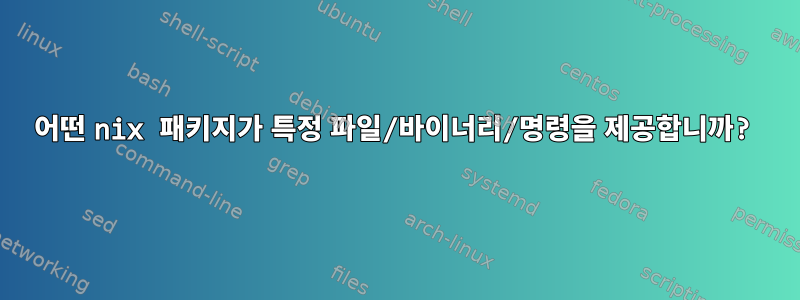 어떤 nix 패키지가 특정 파일/바이너리/명령을 제공합니까?