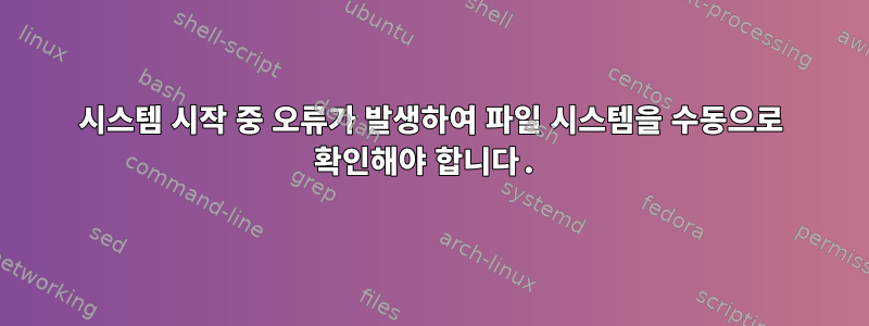 시스템 시작 중 오류가 발생하여 파일 시스템을 수동으로 확인해야 합니다.